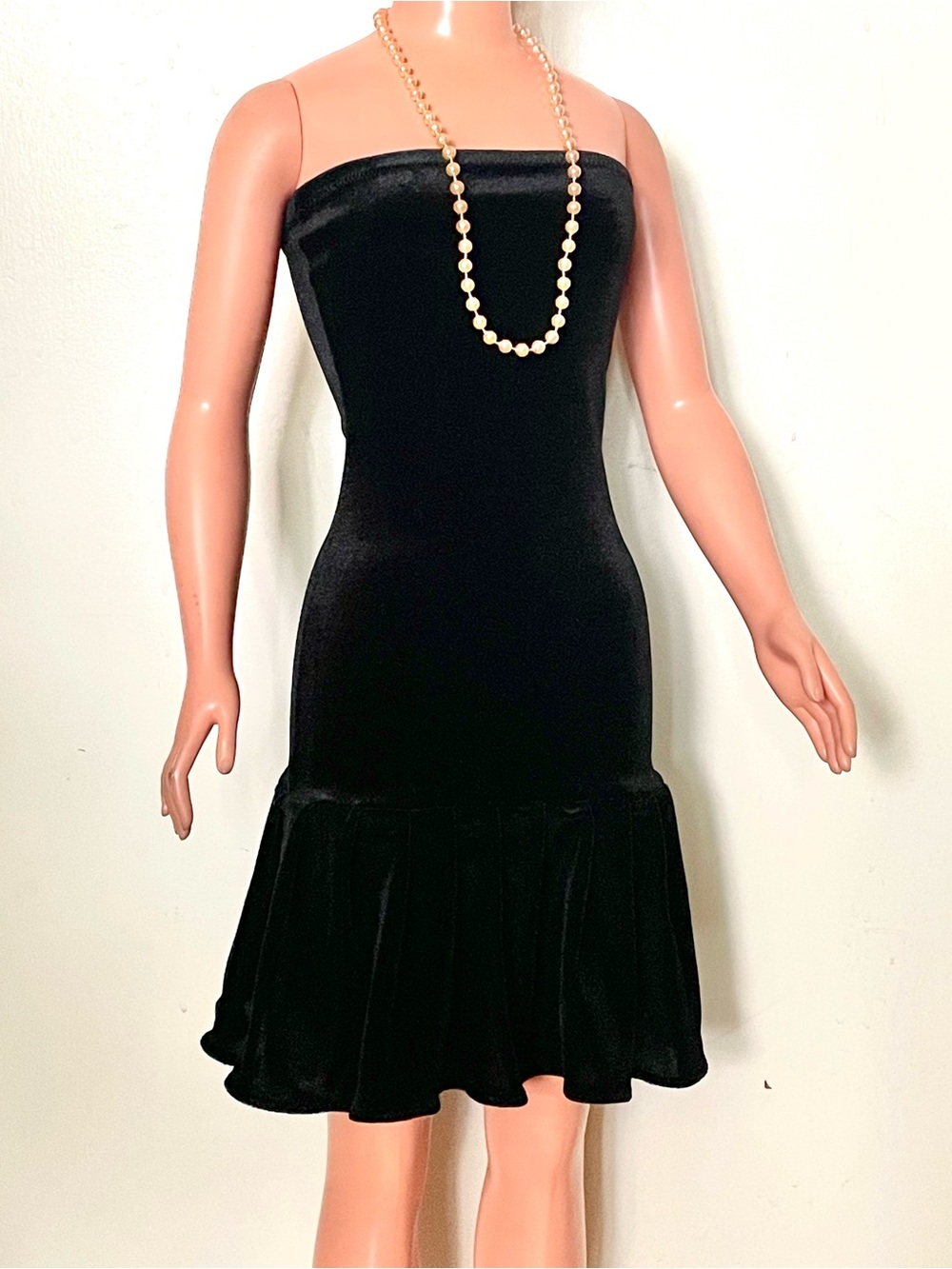 Black Velvet Dress with Ruffle, and Necklace, for My Size Barbie Doll 36". New